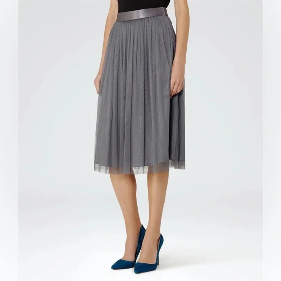 REISS NWOT Crystal Tulle Midi Skirt in Chalk Gray - Picture 1 of 11